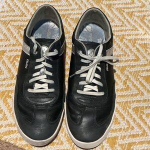 OluKai Ha’Upu Black Leather Low-Top Sneakers with Silver Accents